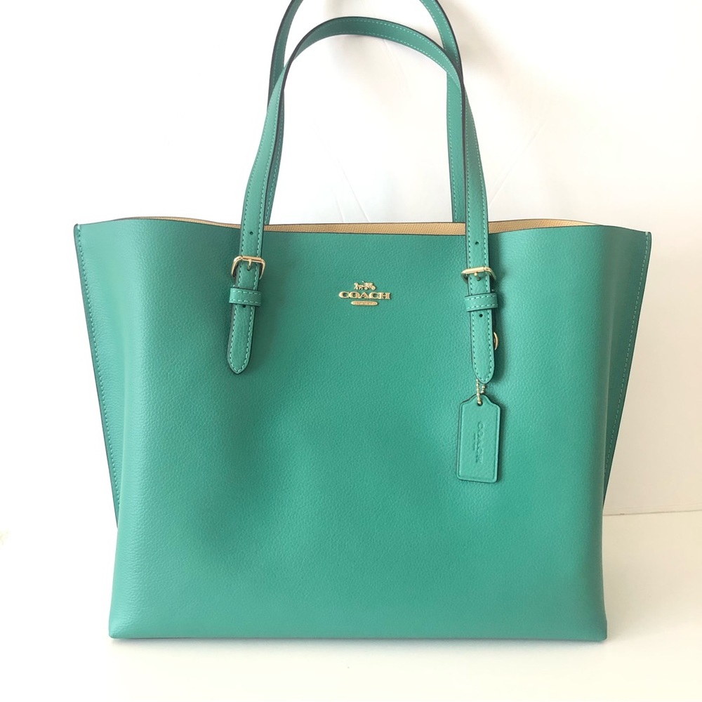 Coach Mollie Tote Large Green Leather Purse